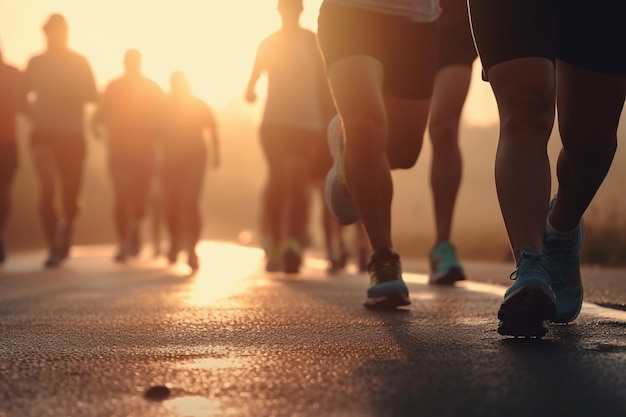 Silhouette of legs of runners Generative Ai