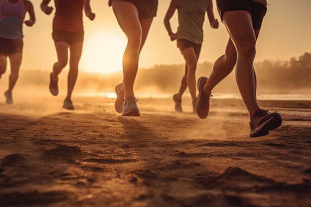 Silhouette of legs of runners Generative Ai