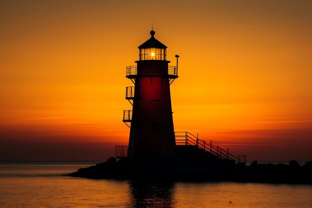 Silhouette of a lighthouse at dusk