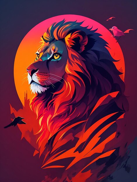 A silhouette of a lion head sunset AI generated art