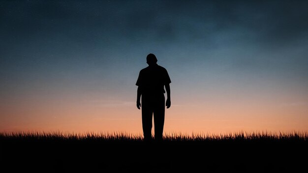 Silhouette of lonely and sad old man