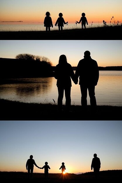 Photo silhouette of lovely family in nature