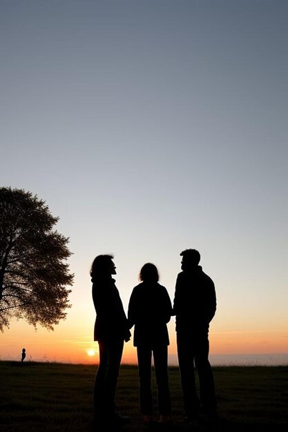 Foto silhouette di una bella famiglia in natura