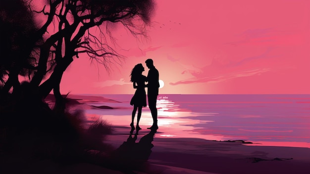 silhouette of a loving couple on the beach