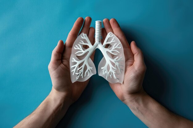 The silhouette of the lungs in the palm of a man Treatment of lung diseases