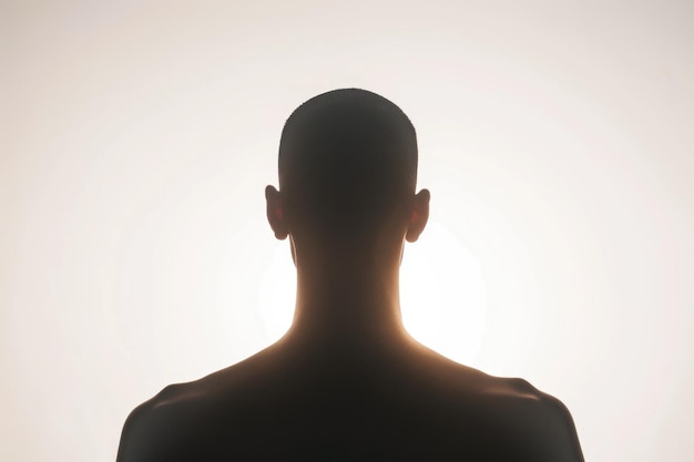 Silhouette of male person back view back lit over white