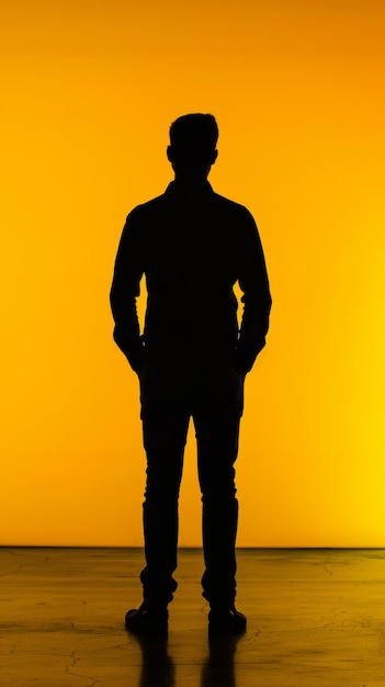 Foto silhouette di un uomo su uno sfondo giallo