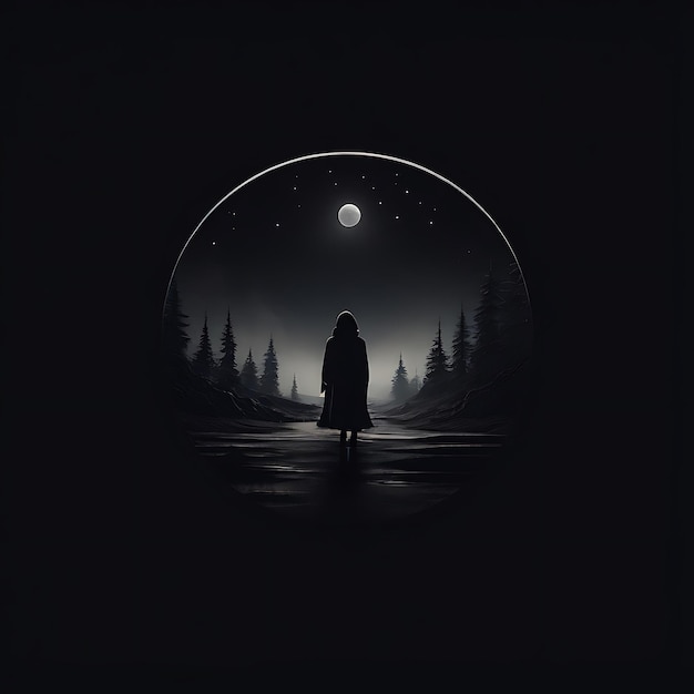 Photo silhouette of a man in a black moon on a dark night background