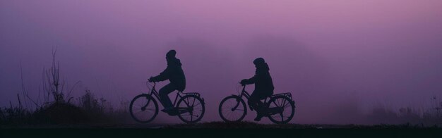 Photo silhouette of man and child on bicycles