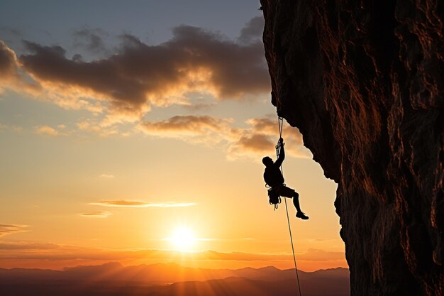 Silhouette of a man climbing on the rock