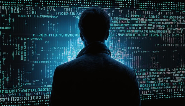 The silhouette of a man in a computer matrix
