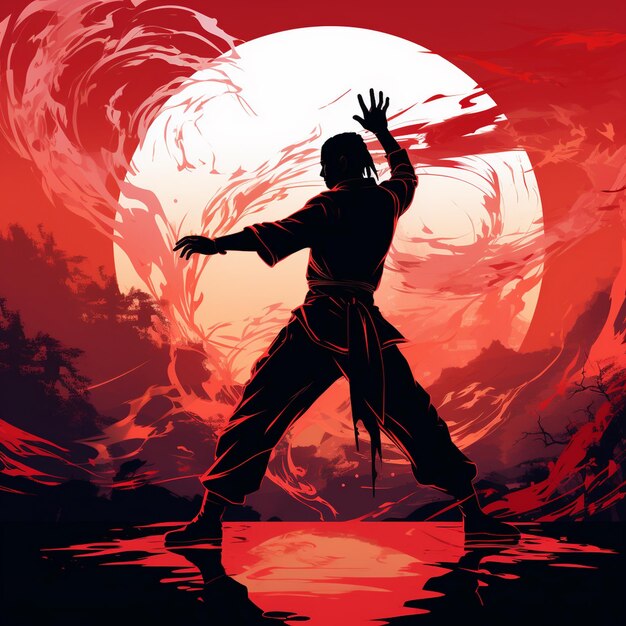 Silhouette of a man in fighting pose