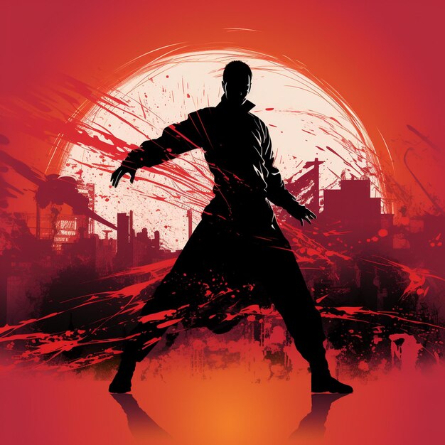 Silhouette of a man in fighting pose