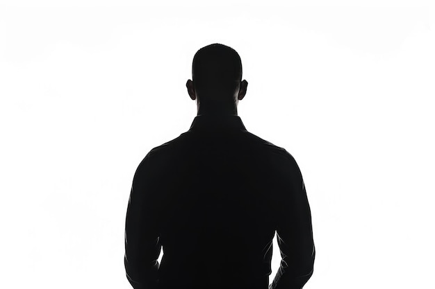 Photo silhouette of man from behind on white background looks away