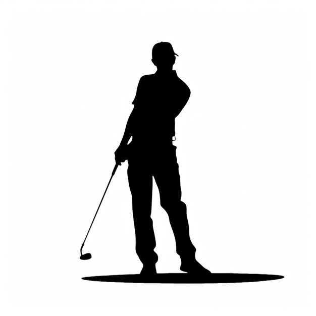白い背景にゴルフクラブを握っている男のシルエット
