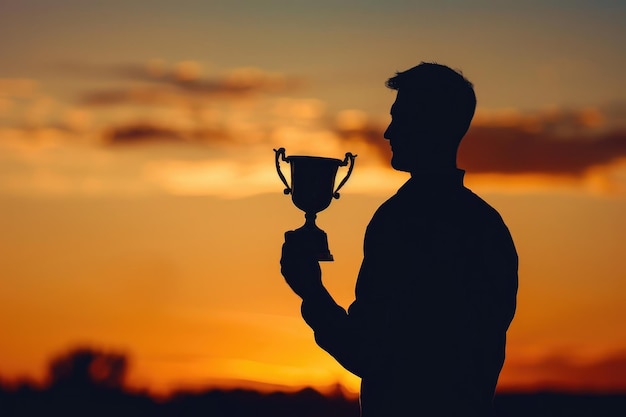 Photo silhouette of man holding trophy cup