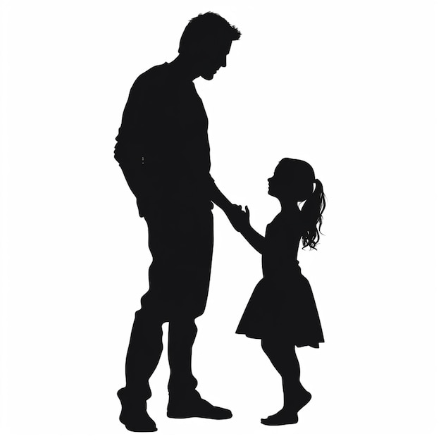 Photo silhouette of a man and a little girl holding hands generative ai