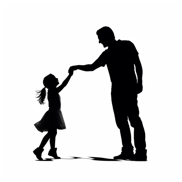 silhouette of a man and a little girl holding hands generative ai