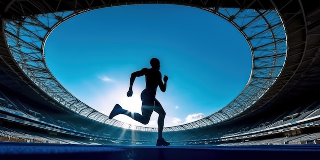 Photo a silhouette of man running in the stadium running for healthy life generative ai