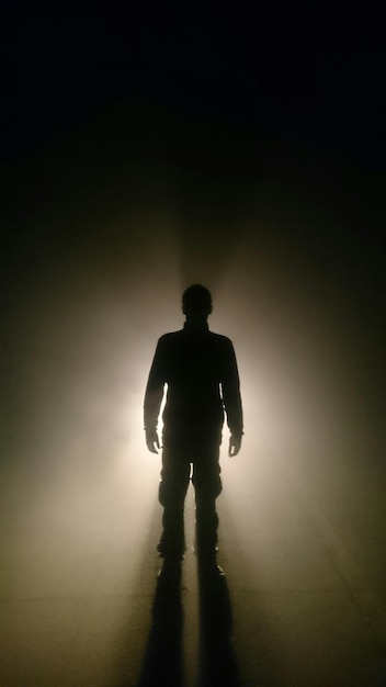 Photo silhouette man standing against sunlight