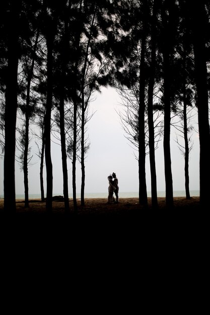 Photo silhouette man standing by tree on field against sky