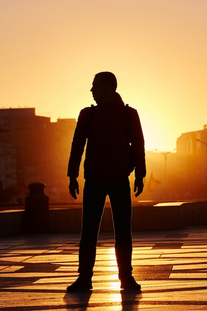 Silhouette man at sunset in winter, Casablanca