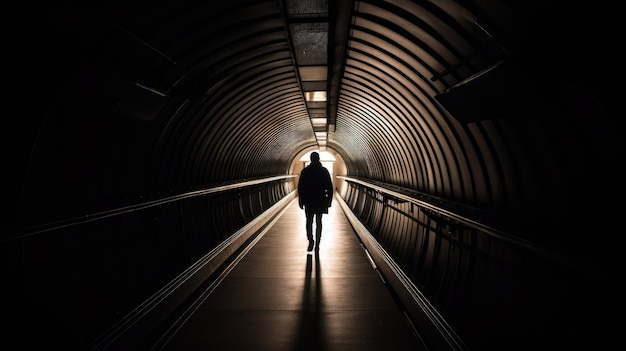 Silhouette of a man in the underground passage with Generative AI Technology