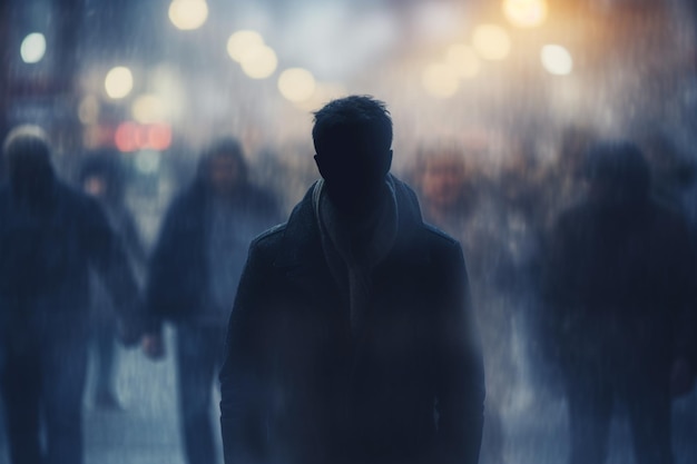 silhouette of a man walking down the street