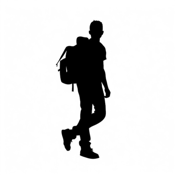 Photo silhouette of a man with a backpack walking in the sun generative ai