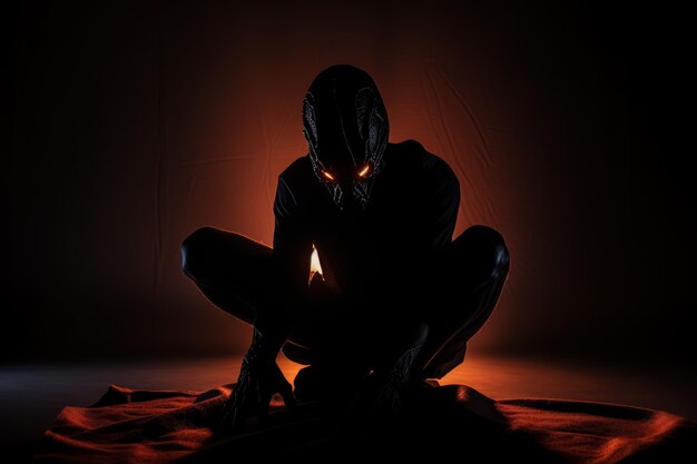 silhouette of a man with glowing eyes in the dark