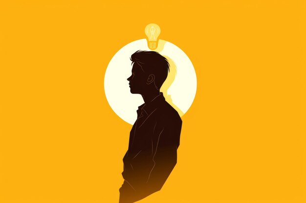 Silhouette of a man with a lightbulb above his head concept of an idea