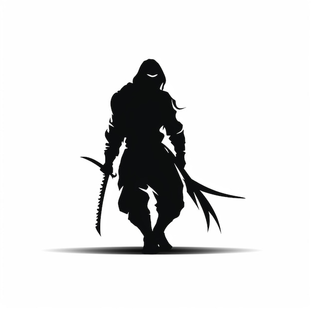 a silhouette of a man with a sword and a hoodie generative ai