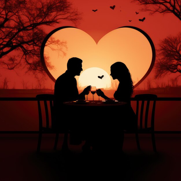 Silhouette of a man and woman couple having dinner AI generated Image