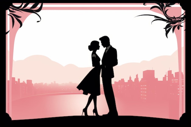 Photo silhouette of a man and woman kissing in front of a cityscape