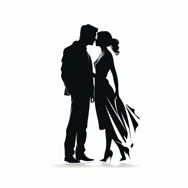 A silhouette of a man and a woman kissing