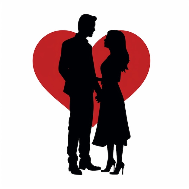 Photo silhouette of a man and woman standing next to each other in front of a heart generative ai