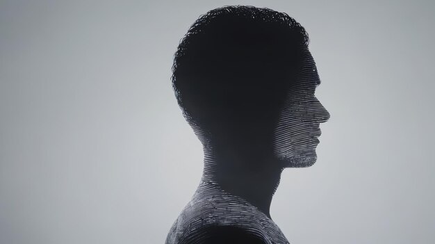 Photo silhouette of mans head against gray background