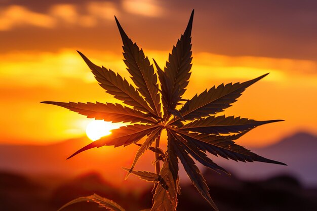 Silhouette of a marijuana bush at sunrise