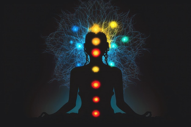 Silhouette Of A Meditating Woman With Chakras Generative AI