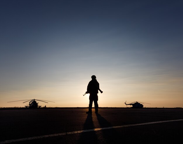 Silhouette of a military man