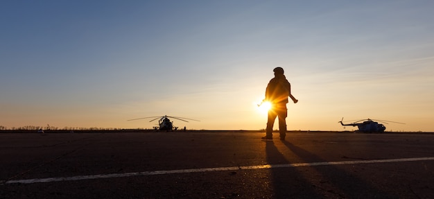 Silhouette of a military man