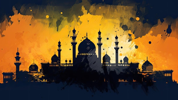 Silhouette of mosque on grunge background Vector illustration