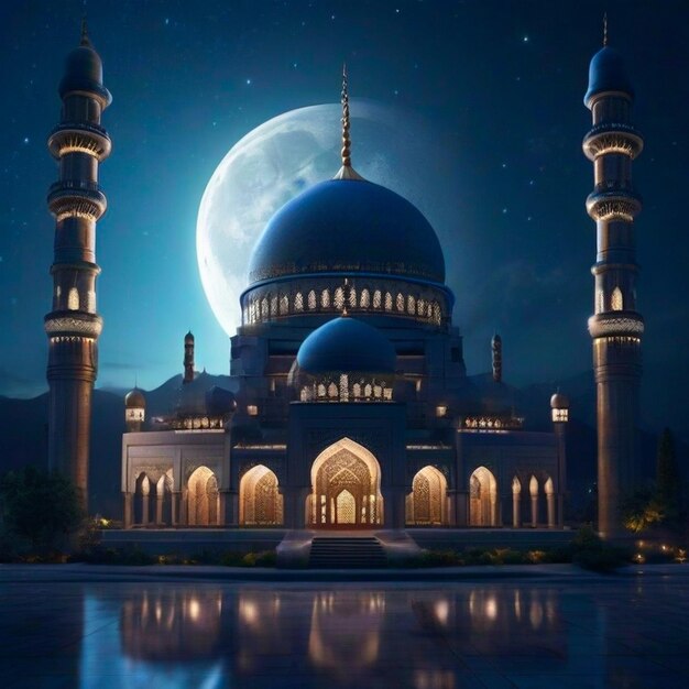 The silhouette of a mosque in the night sky generated by Ai