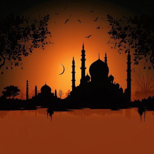 Photo silhouette of the mosque at sunset mosque as a place of prayer for muslims