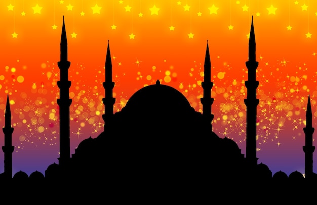 Silhouette of mosque with colorful abstract background