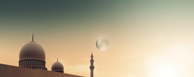 Foto silhouette di moschea con luna crescente di notte