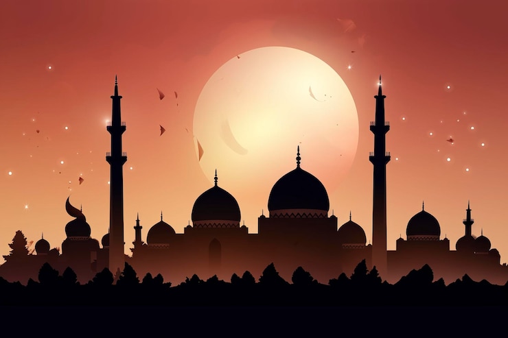 Photo a silhouette of a mosque with a sunset in the background.
