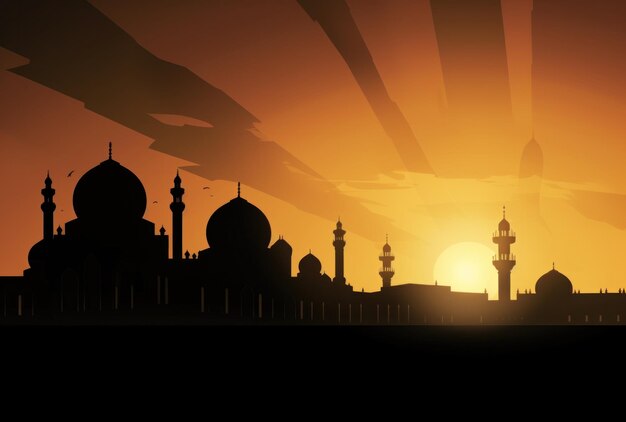 silhouette of mosques near a mountain