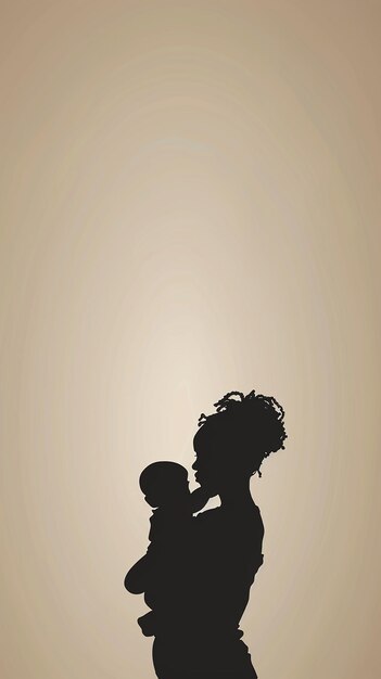 Photo a silhouette of a mother and child with a brown background