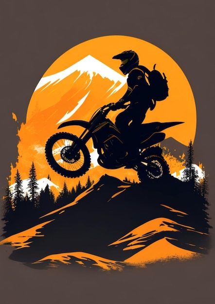 silhouette motocross mountain background